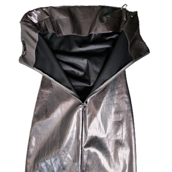 EUC Zara Metallic Steel Strapless Midi Dress With Ruching Size Small - Picture 5 of 15